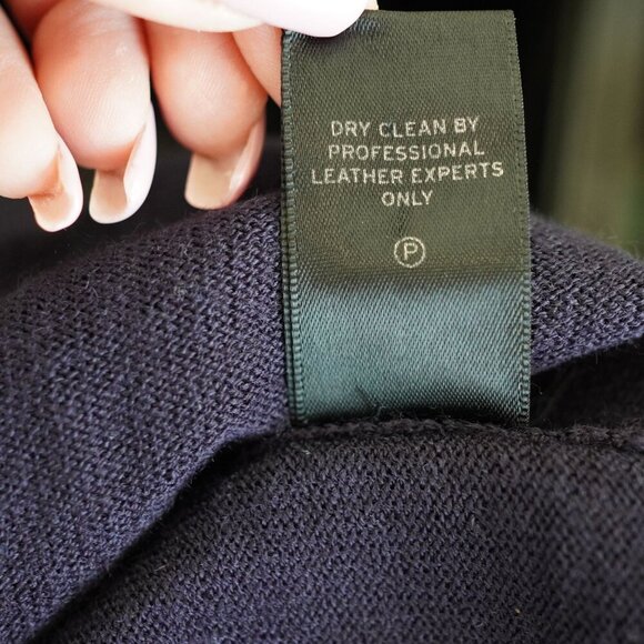 John Varvatos Luxe Merino Wool Sweater - Small - Navy Blue with Leather Elbow Pa - Picture 7 of 10